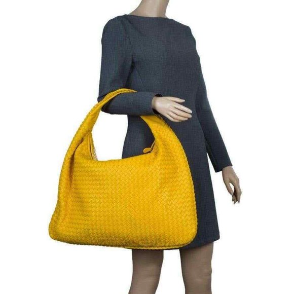 Bottega Veneta Handbags - Bottega Veneta Women Shoulder Bag Yellow Intrecciato Leather Hobo Made in Italy